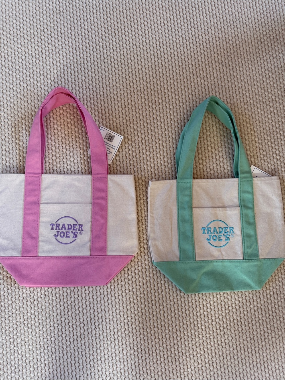 2 Trader Joe’s Canvas Tote Bag — Pink or Teal Trim